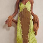 Free People NWT Let’s Get Away Maxi Chartreuse and Brown Lace Dress Photo 0