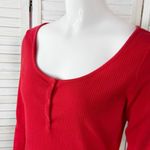 PINK - Victoria's Secret Pink by Victoria’s Secret Ribbed Henley Bodysuit Red Medium Long Sleeve Thong Photo 5
