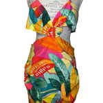 ZARA Multicolor Backless Linen-Blend Tropical Dress Orange White Pink Green XL Photo 0