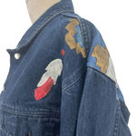 Sundance Hand Painted Feather Print Dark Denim Jacket Blue Red Size XL Photo 4