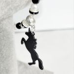 Hand Crafted Black and White Beaded with Unicorn Skeleton Charm Bracelet Photo 3
