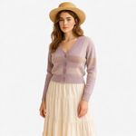 Witty Fox Cottagecore Plaid Crop Cardigan Sweater Pink Tan Size S Photo 4