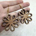 Handmade Wooden Flower Cutout Dangle Earrings Photo 2