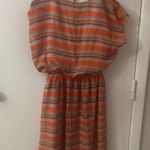 Expresso Striped Short Sleeve Gathered Dress S 80s Prints Rainbowcore Classic Red Photo 0