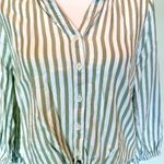BeachLunchLounge Sage Green/White Vertical Striped Top | Front Tie |EUC | Small | Photo 2