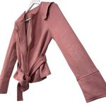 RYEGRASS Faux Suede Light Pink Cropped Moto Zip Up Blazer Jacket With Belt Sz 2 Photo 4