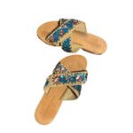 Saks 5th Avenue Sam’s Fifth Avenue flip flops - aqua sequins| size 5 Photo 3