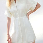 ZARA White Shirt Dress Button Front Elastic Waist Short Sleeve XL Casual Minimal Photo 0