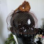 Boutique Brown Feather with Pearls and Face Netting Hair Clip / Brooch Pin Photo 3