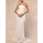 Lulus  Maxi Dress Strapless Bustier Lace Valeria Size L White Photo 5