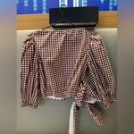 Show Me Your Mumu  Darlene Top Wrap Tie Blouse Brown and White Gingham Size Small Photo 5