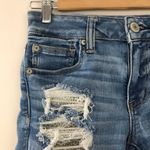 American Eagle Ripped Destroyed Mid Rise Crochet lace pockets midi jeans women 6 Photo 1