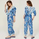 Farm Rio  Blue and White Floral Full Of Flowers Ruffle Jumpsuit Size Small Photo 3