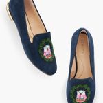 Talbots Ryan Embroidered Suede Loafers - Polar Bear Navy Blue Flats Holidays 5M Photo 0