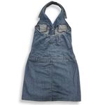 Forenza Dress Y2K Womens 12 Denim Halter Button Front Blue Jean Pockets VTG 90s Photo 1