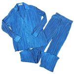 Showpo - Becca Plisse Long Sleeve Shirt and High Waist Flare Pants in Blue Photo 0