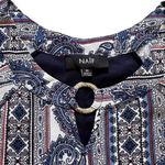 Naif Blue White Paisley Mixed Print 3/4 Sleeve Tie Accent Boho Dress Medium NEW Photo 1