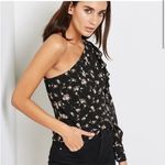 Bardot  Floral Black One-Shoulder Black Sexy Top Ruffled Detail M 8 Photo 3
