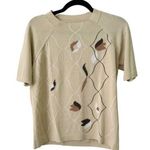 Como Sport Autumn Floral Short Sleeve Sweater Made In Italy Size Small Tan Photo 0