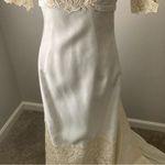 Vintage 1950’s Short Sleeved Ivory Linen Wedding Bridal Dress With Train Photo 4