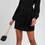 Lulus NWT Believe It or Knot Black Long Sleeve Tie-Front Skater Dress - Size S Photo 0