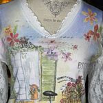 Cactus Vintage Brand Lace Sleeve Blouse Top Floral Bicycle Print Lettuce Hem Med Photo 11