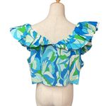 Maeve Women's Floral Ruffle Crop Top Size 1X Smocked Back Blue Green Summer Photo 4