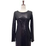 Bebe  Black Disco Dot Long Sleeve Maxi Dress Made in USA Bodycon Sequin Sz Medium Photo 3