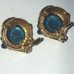 Toplin Weinberg Gold Tone & Blue Poured Glass Clip Earrings Photo 3