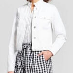 A New Day White Stand Up Frayed Collar denim Jacket Size medium Photo 0