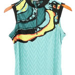 Jamie Sadock Crinkle Sleeveless Abstract Print Zip Chest Golf Tennis Top M Blue Size M Photo 0