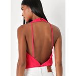 Lulus NWT Fuchsia Pink Plunging Halter Neck Bodysuit L Party Holiday Resortwear Photo 3