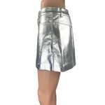 Mango MNG Women's Silver Metallic Faux Leather Zipper Casual Mini A-Line Skirt S Photo 1