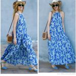 ZARA  printed maxi dress blue white boho formal summer  halter floral blogger fav Photo 1