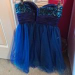 PromGirl Blue Sequined Strapless Homecoming Dress Photo 2