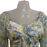 Madden NYC Smocked Long Sleeve Brami Built in Bra Blouse Crop Top Green Small Photo 2