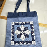 Blue Ditzy Floral Quilted Cotton Denim Tote Bag Prairie Country Farmhouse School Photo 0