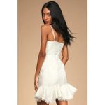 Lulus  Dress Soiree Bound Ivory Floral Jacquard Ruffled Mini Dress Crochet Trim M Photo 6