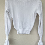 Milly  White Ribbed Knit Bell Sleeve Sweater Pullover Crewneck Women’s Petite S Photo 0