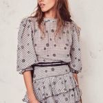 Love Shack Fancy Lorelei Charcoal Floral Gingham Plaid Mini Dress Size Large Photo 0