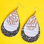 Handmade Water drop shape 3 layer faux leather light weight teacher‎ dangle earrings Photo 0