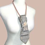 “Dainty Dapper” gray necktie necklace with blue and pale pink design and brooch Photo 4