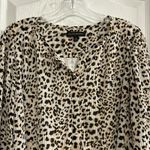 Banana Republic Leopard Print Pleated V Neck Long Sleeve Blouse Women's Medium Photo 2