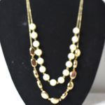 Vintage Chic Chunky Double Layered Gold Tone Metal Beads Faux Pearl 20" Necklace Photo 1