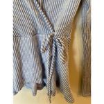Caution to the Wind Striped Long Sleeve Wrap Blouse Blue/White Women's Medium Photo 4