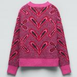 ZARA Pink Jacquard Knit Cardigan with Pompoms Size Large Bloggers Fave 5802/162 Photo 4