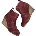 Diba Blake Suede Bootie Burgundy Lace Up Wedge Ankle Boots Women Size 8.5 Red Photo 0