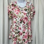 Discreet Floral Print Multicolored Short Sleeve Open Shoulder Size XL Top Photo 4