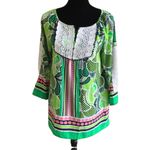 Crown & Ivy crown & ivy Womens Blouse Size Small Pink Navy Green White Lace Peasant Preppy Photo 2