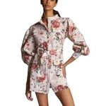 Anthropologie Marie Mare X  Floral Belted Mini Shirt Dress L Balloon Sleeve Pink Photo 0